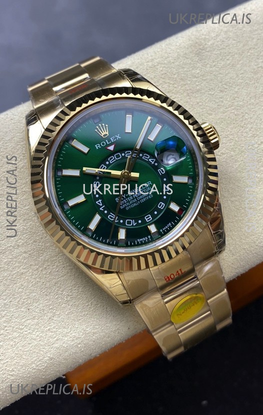 Rolex Sky-Dweller REF# 336238 Green Dial Oyster Yellow Gold Super Clone Watch 