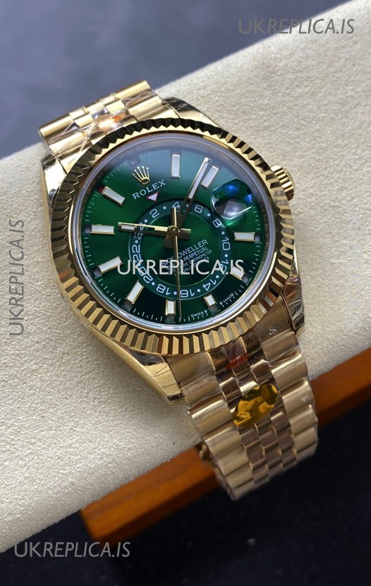 Rolex Sky-Dweller REF# 336238 Green Dial Jubilee Yellow Gold Super Clone Watch 
