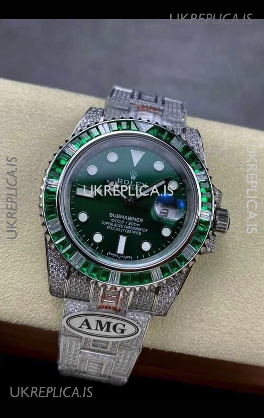 Rolex Submariner 116610 Iced Out Edition 18 Green Dial Swiss Replica Watch 