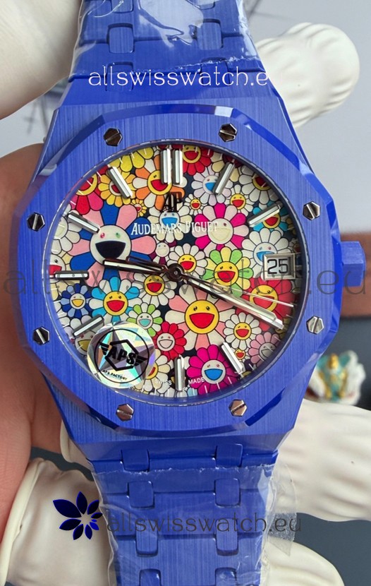 Audemars Piguet Super Clone Royal Oak Blue Ceramic Watch in Sun-Flower Dial 