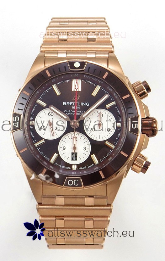 Breitling Chronomat Super Clone B01 42 Edition Swiss Rose Gold Casing Brown Dial 