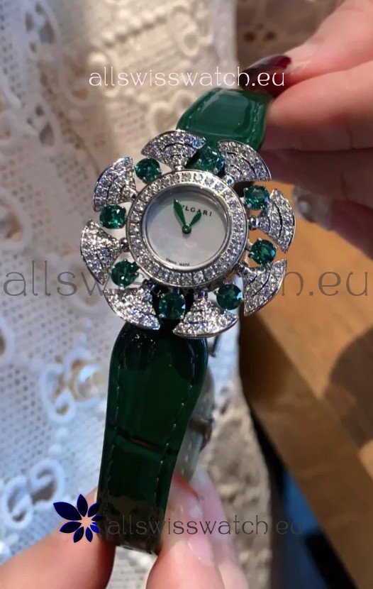 Bvlgari Divas's Dream Edition Watch in Steel Casing - Diamonds Paved Bezel Swiss Replica