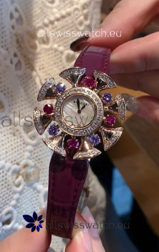 Bvlgari Divas's Dream Edition Watch in Rose Gold Casing - Diamonds Paved Bezel Swiss Replica