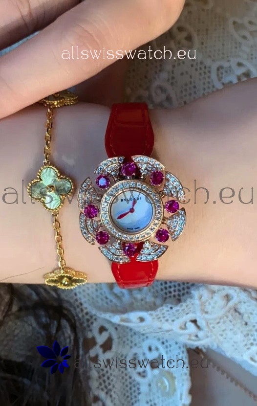 Bvlgari Divas's Dream Edition Watch in Rose Gold Casing - Diamonds Paved Bezel Swiss Replica