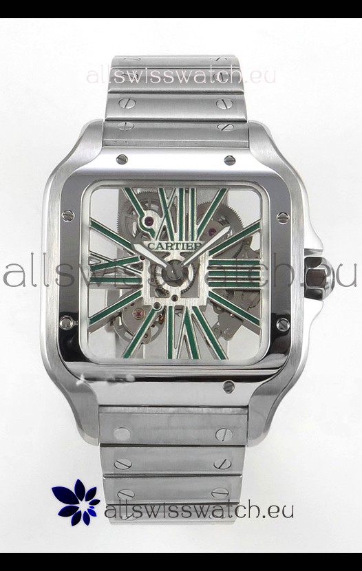 Santos De Cartier Super Clone Watch in Skeleton Dial Stainless Steel Case