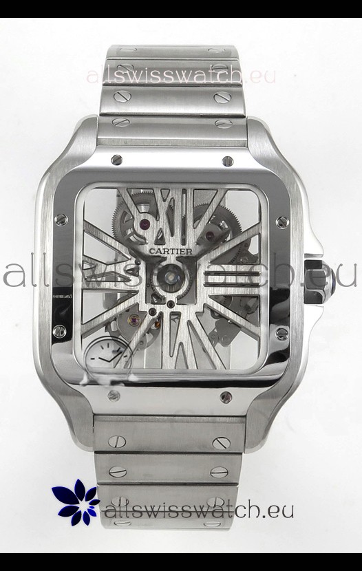 Santos De Cartier Super Clone Watch in Skeleton Dial Stainless Steel Case