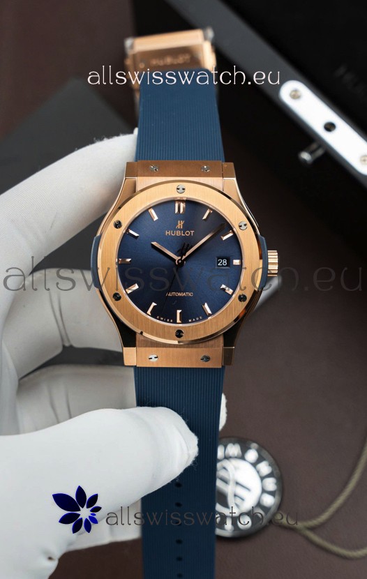 Hublot Super Clone Classic Fusion Titanium Rose Gold Blue Dial 42MM Watch
