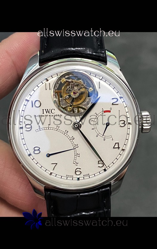IWC Portuguese Genuine Swiss Tourbillon Movement Steel Watch in White Dial