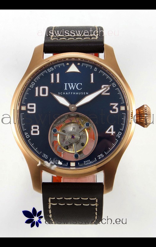 IWC Super Clone Portugese Hand-Wound Genuine Tourbillon Blue Dial Rose Gold Casing Watch