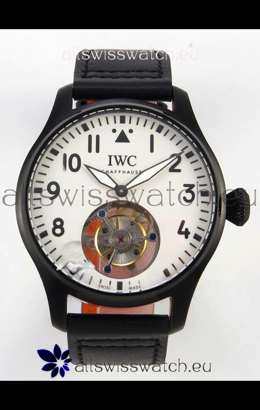 IWC Super Clone Portugese Hand-Wound Genuine Tourbillon White Dial PVD Casing Watch
