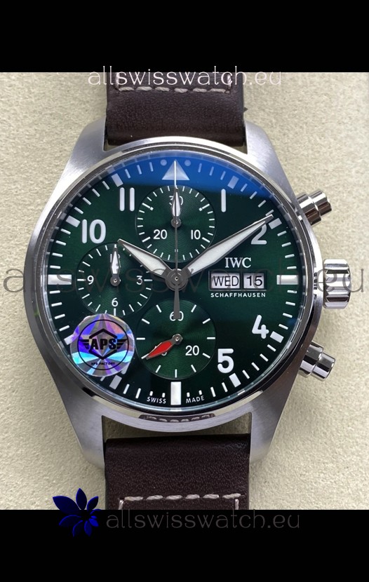 IWC Super Clone Pilot Chronograph Edition Green Dial Leather Swiss Replica Watch 