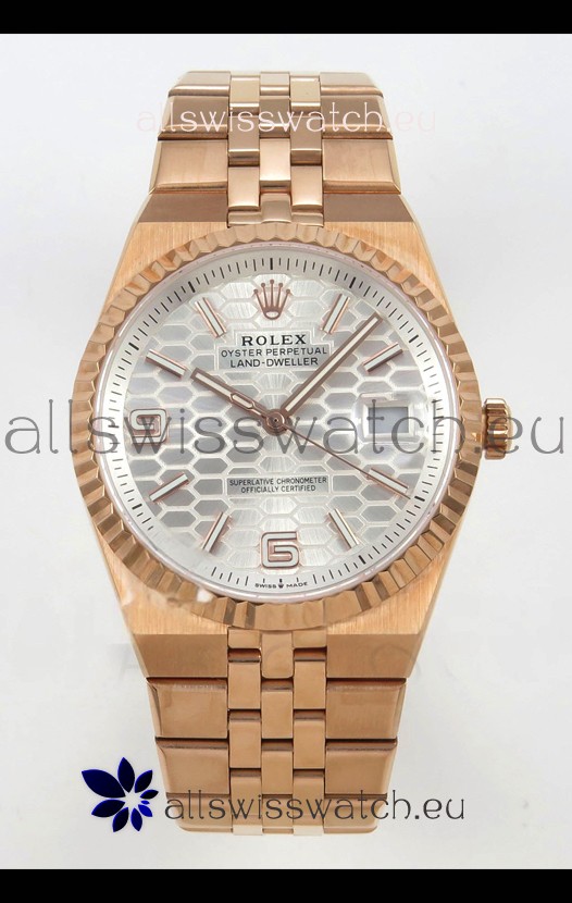 Rolex Land-Dweller 127335 Steel Honeycomb Rose Gold 40MM Swiss Replica Watch 