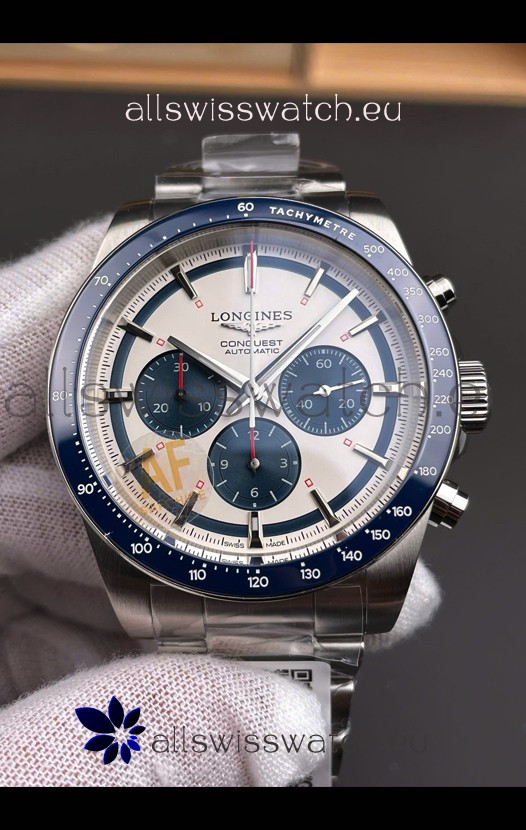 Longines Conquest Chronograph White Dial Automatic Watch in Steel Casing