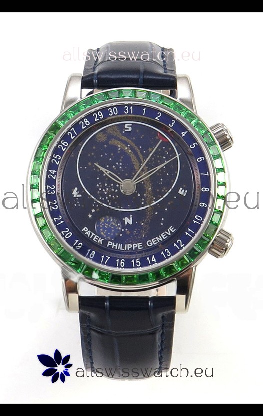 Patek Philippe Grand Complications 6102 Blue Dial Green Diamonds Swiss Replica Watch 