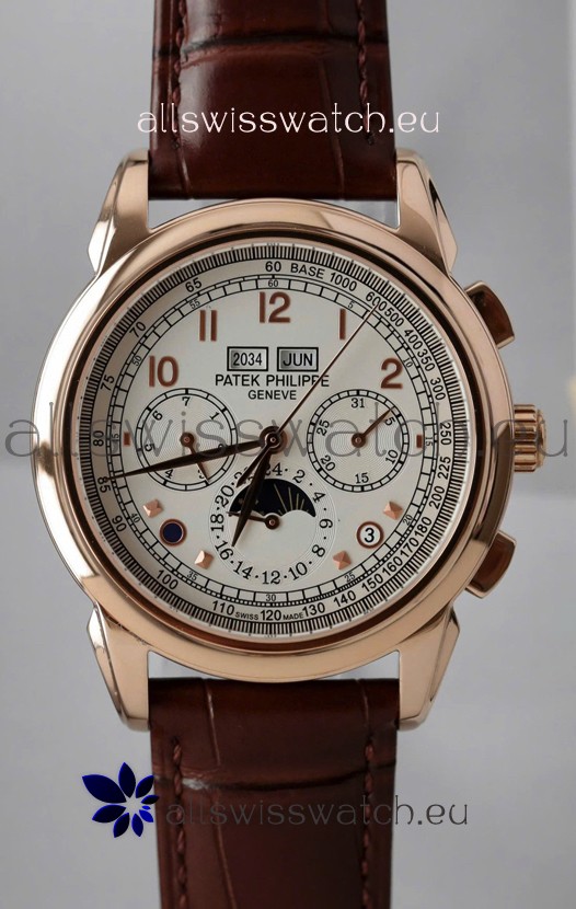 Patek Philippe Grand Complications 5270 Swiss Replica Watch in Rose Gold Casing White Dial