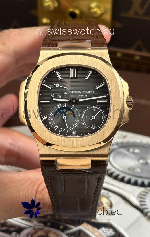 Patek Philippe Nautilus 5712/R 1:1 Quality Swiss Replica Watch in Grey Dial Leather Strap