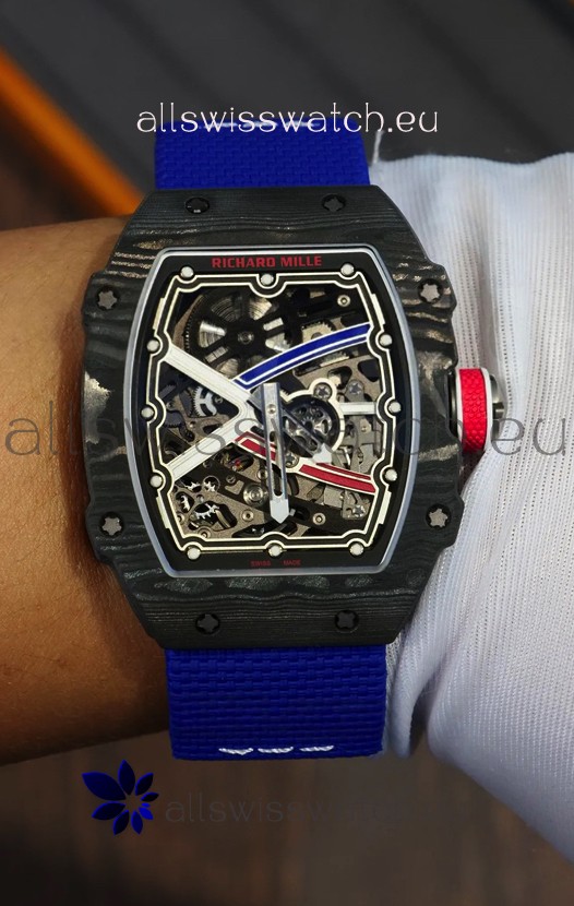 Richard Mille Super Clone RM67-02 Sebastien Ogier Black Carbon TPT 37 Grams Watch Blue Strap