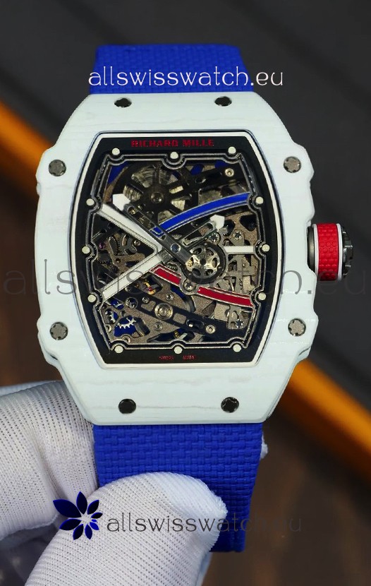 Richard Mille Super Clone RM67-02 Alexis Pinturault White Quartz TPT 37 Grams Watch Blue Strap