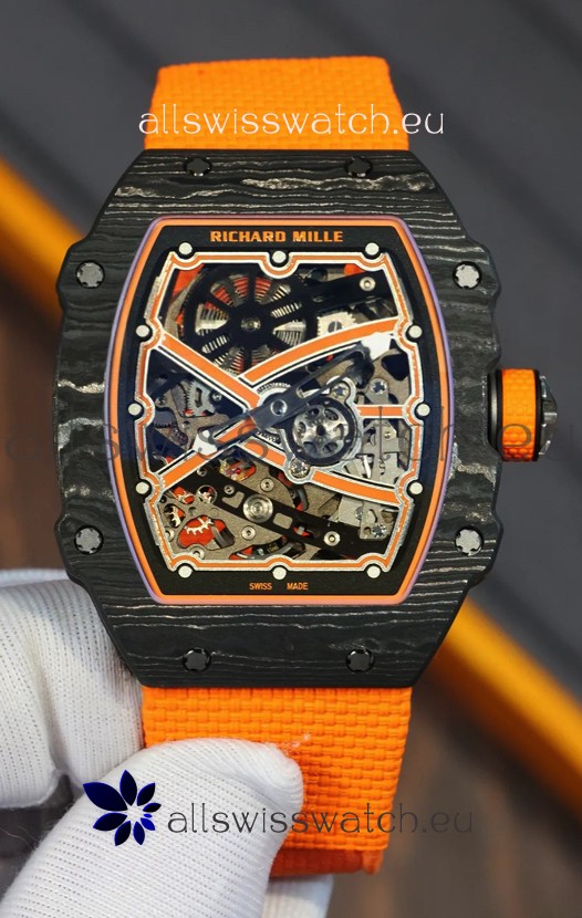 Richard Mille Super Clone RM67-02 Black Carbon TPT 37 Grams Watch Orange Strap