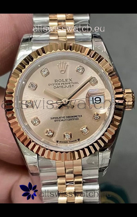 Rolex Datejust Super Clone Green Dial 2 Tone Rose Gold - Gold Dial Watch 28MM