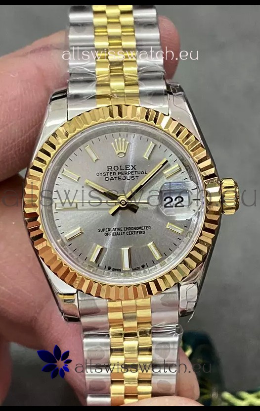 Rolex Datejust Super Clone Grey Dial 2 Tone Yellow Rose Gold Watch 28MM