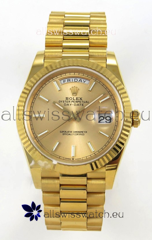 Rolex Day Date Super Clone Gold Dial 40MM 220 Grams Swiss Replica watch 