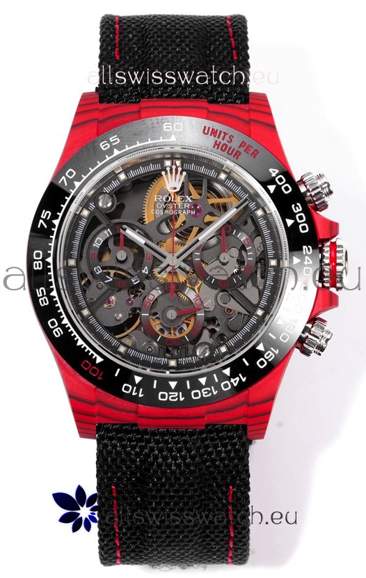 Rolex Daytona Blaken Red Carbon 1:1 Swiss Mirror Replica Skeleton Dial Cal.4130 Movement