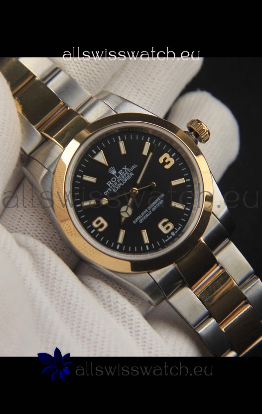 Rolex Explorer I Japanese Movement Replica Watch in Two Tone Black Dial 36MM