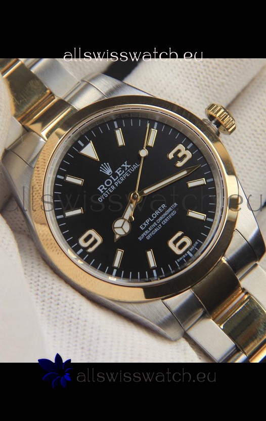 Rolex Explorer I Japanese Movement Replica Watch in Two Tone Black Dial 39MM