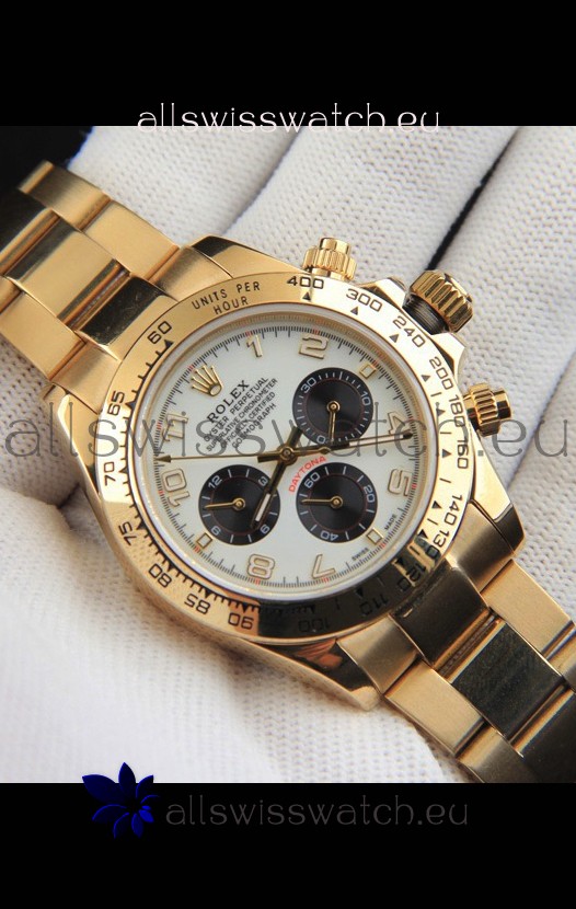 Rolex Daytona Japanese Movement Gold Casing Replica Watch in White Dial 