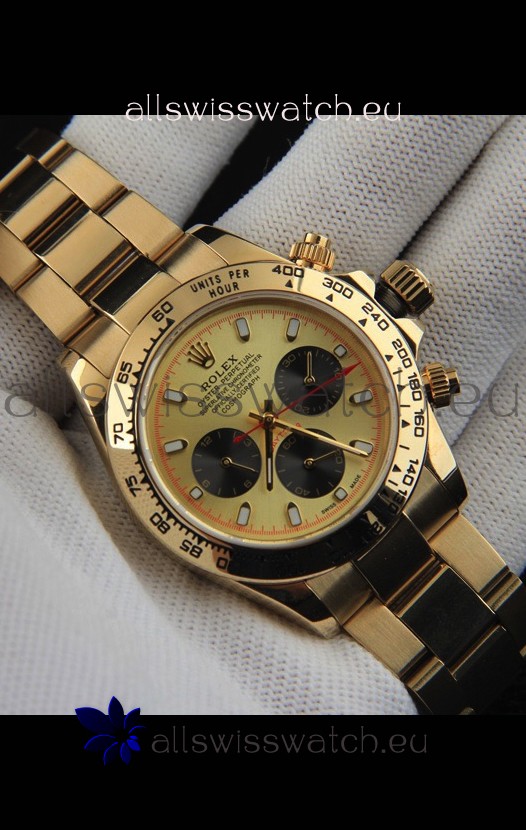 Rolex Daytona Japanese Movement Gold Casing Replica Watch in Gold Dial 