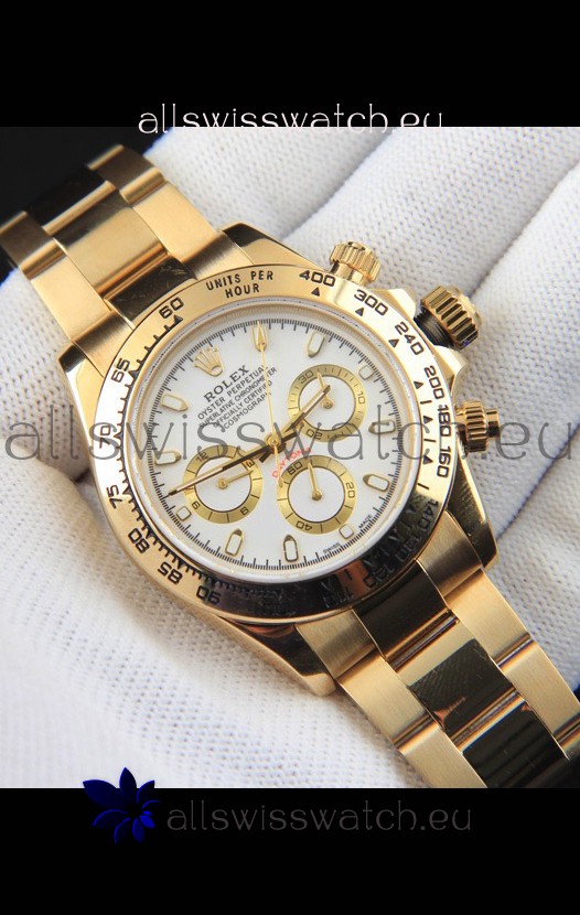 Rolex Daytona Japanese Movement Gold Casing Replica Watch in White Dial 