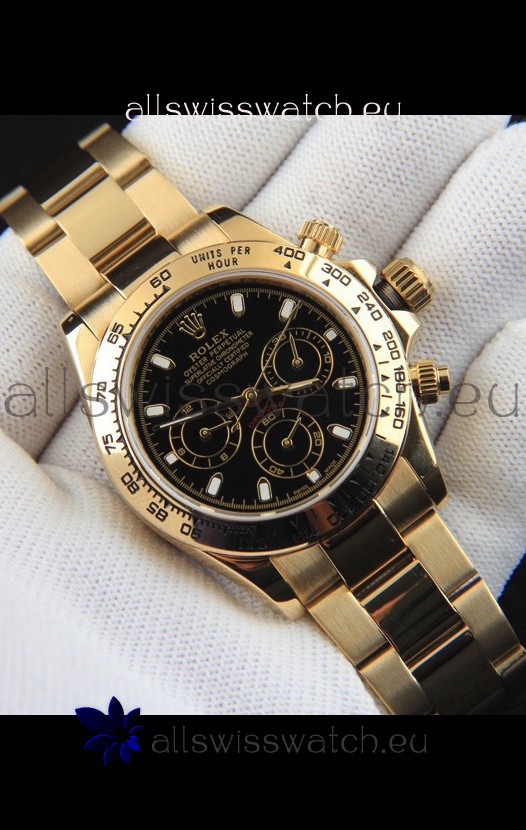 Rolex Daytona Japanese Movement Gold Casing Replica Watch in Black Dial 