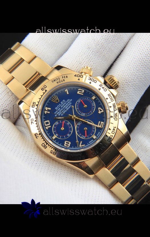 Rolex Daytona Japanese Movement Gold Casing Replica Watch in Blue Dial 