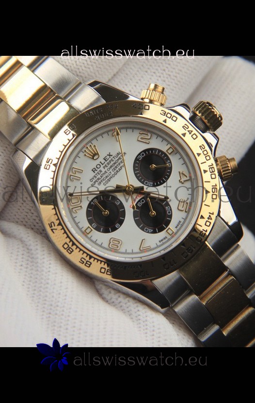 Rolex Daytona Japanese Movement Two Tone Gold Casing Watch in White Dial 
