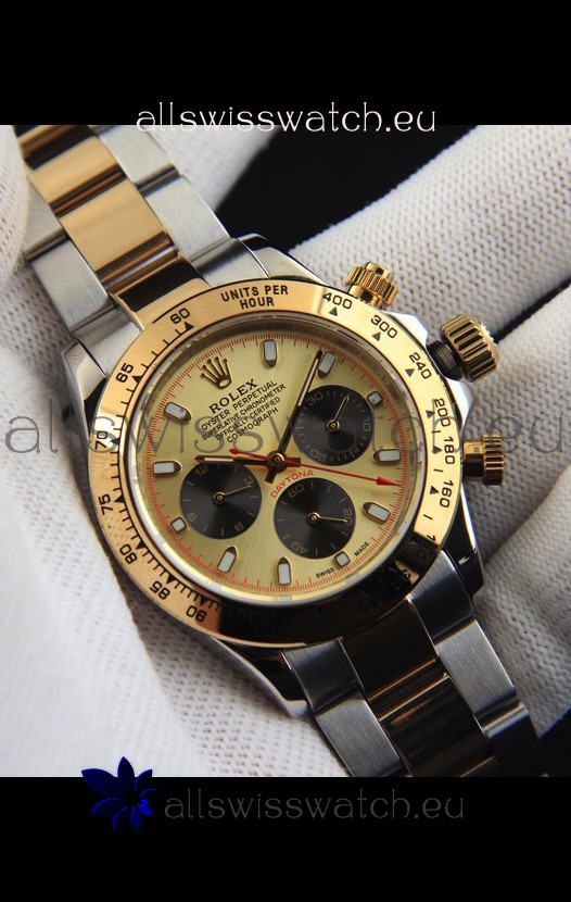 Rolex Daytona Japanese Movement Two Tone Gold Casing Watch in Gold Dial 