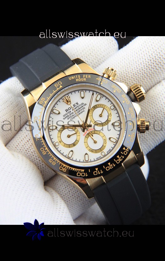 Rolex Daytona Japanese Movement Gold Casing Replica Watch in White Dial 