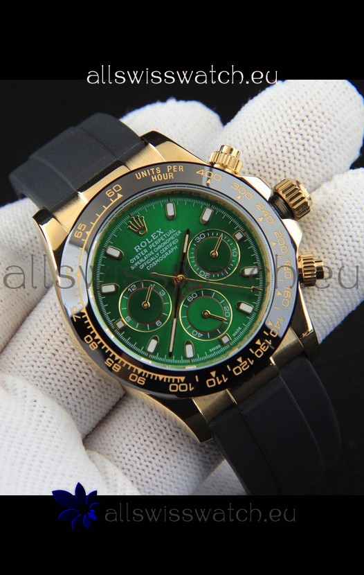 Rolex Daytona Japanese Movement Gold Casing Replica Watch in Green Dial 