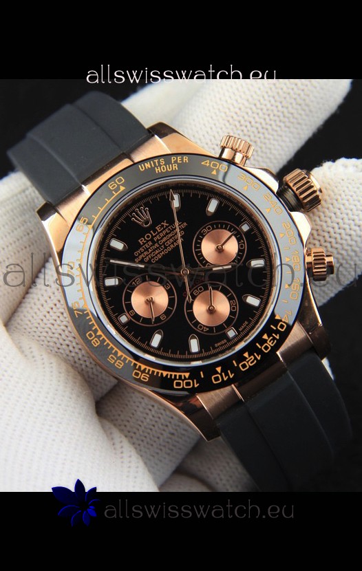 Rolex Daytona Japanese Movement Gold Casing Replica Watch in Black Dial 