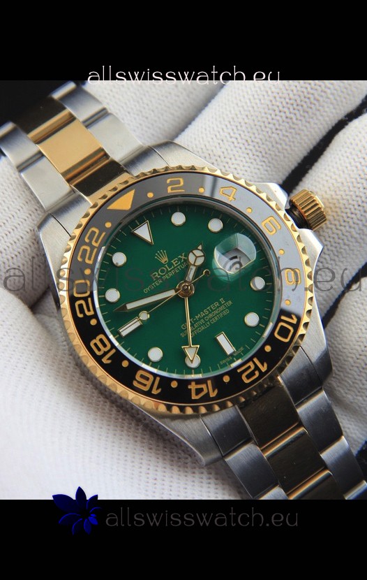 Rolex GMT Masters II Japanese Movement Replica Watch in Two Tone Green Dial