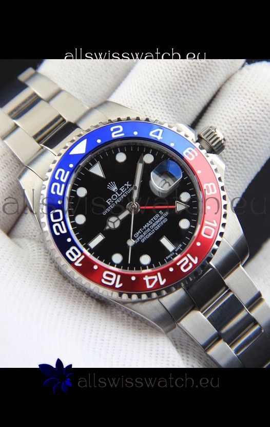 Rolex GMT Masters II Japanese Movement Replica Watch Steel Case Black Dial