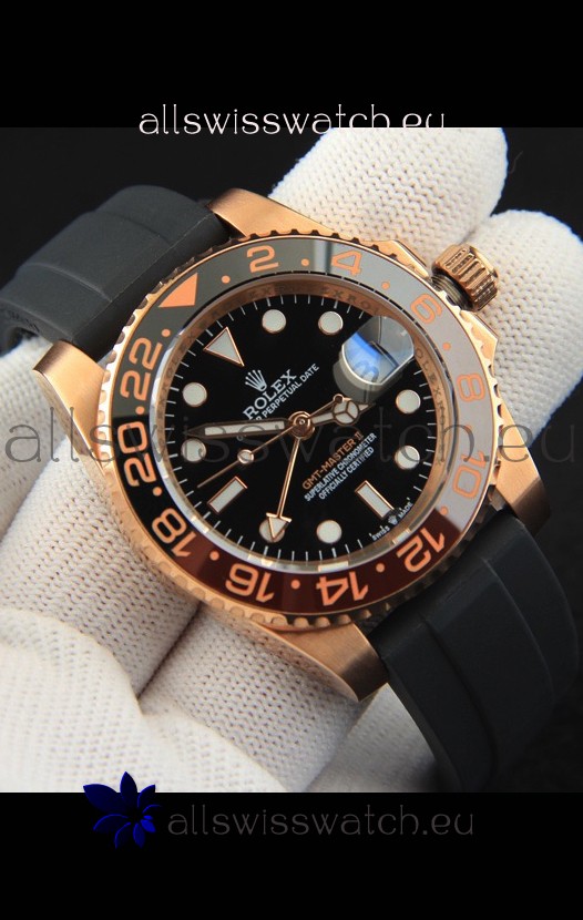 Rolex GMT Masters II Rose Gold on Oysterflex Japanese Replica Watch 