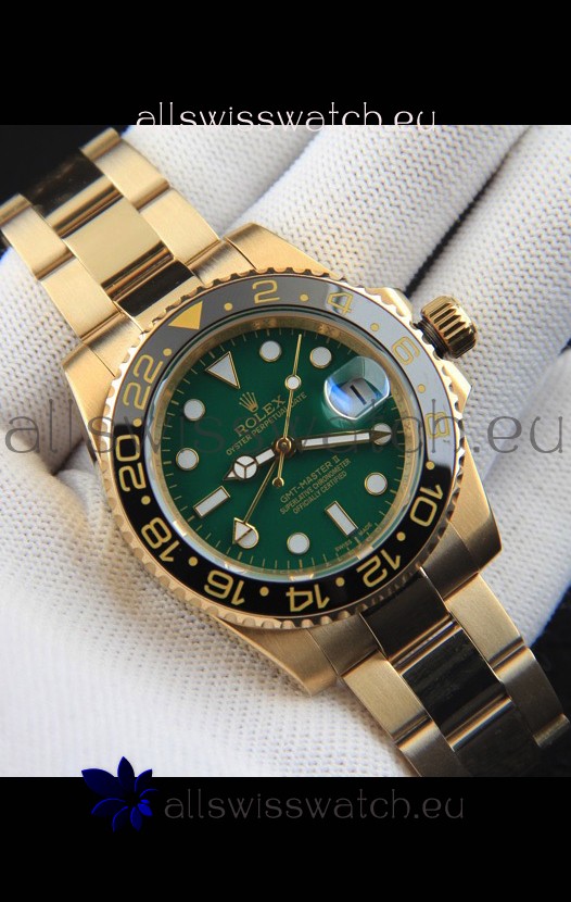 Rolex GMT Masters II Rose Gold Plating Japanese Replica Watch Green Dial