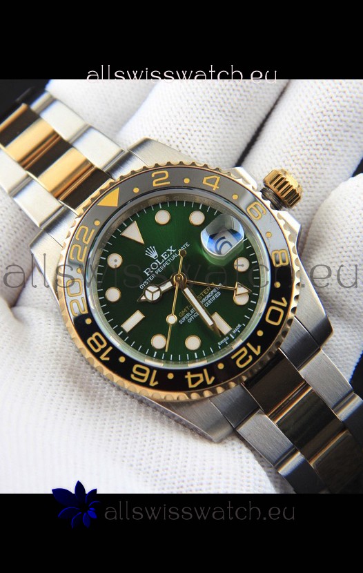Rolex GMT Masters II 2 Tone Rose Gold Plating Japanese Replica Watch Green Dial