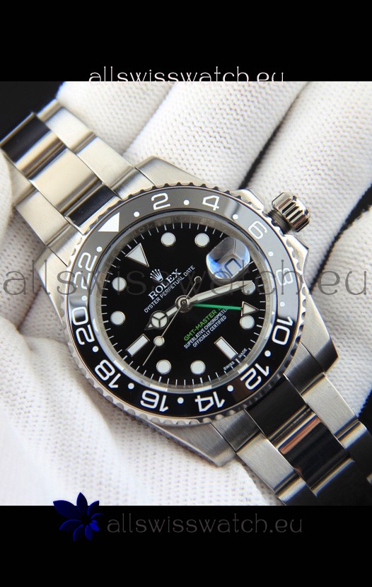 Rolex GMT Masters II Japanese Movement Replica Watch Steel Case Black Dial