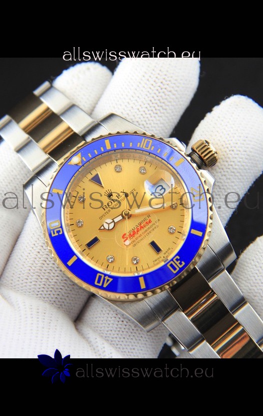 Rolex Submariner Japanese Replica Watch in 2 Tone Yellow Gold Casing Gold Dial 