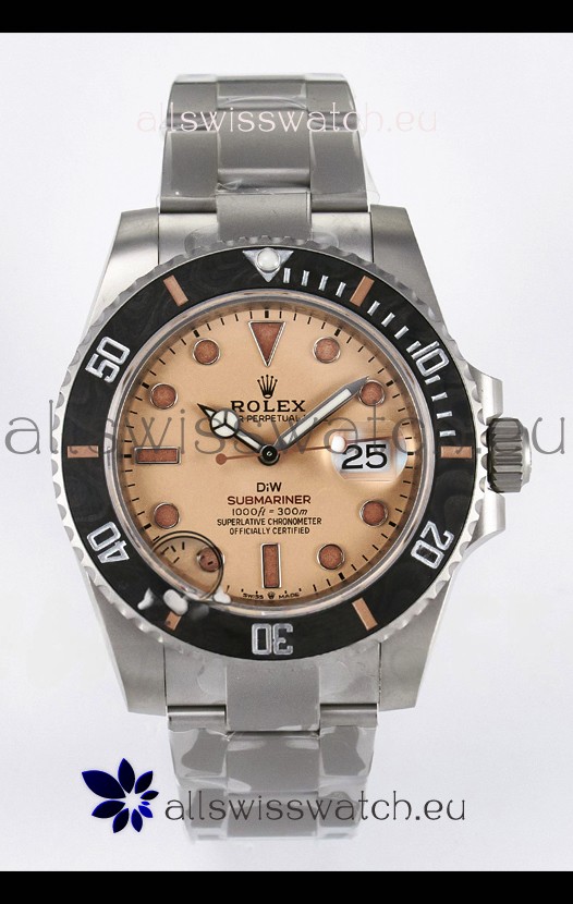 Rolex Submariner DiW Sandblasted Steel Casing Carbon Fiber Bezel Watch Beige Dial