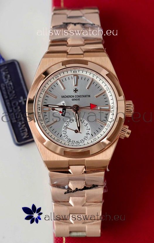 Vacheron Constantin Overseas Dual Time Rose Gold 1:1 Mirror Swiss Replica Watch in Steel Dial