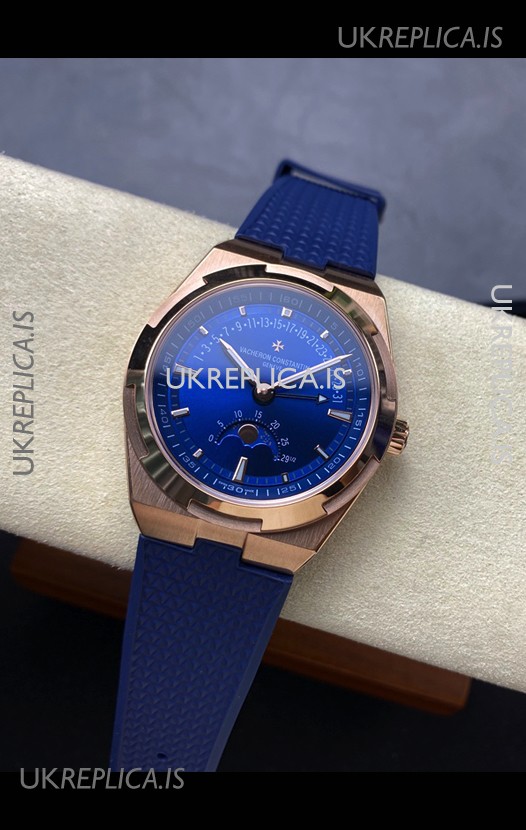 Vacheron Constantin Overseas True Moon Phase Rose Gold Blue Dial Swiss Replica Watch 