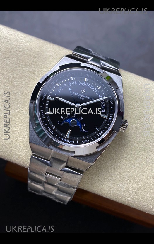 Vacheron Constantin Overseas True Moon Phase Steel Black Dial Swiss Replica Watch 